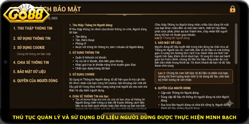 Thủ tục quản lý và sử dụng dữ liệu người dùng được thực hiện minh bạch